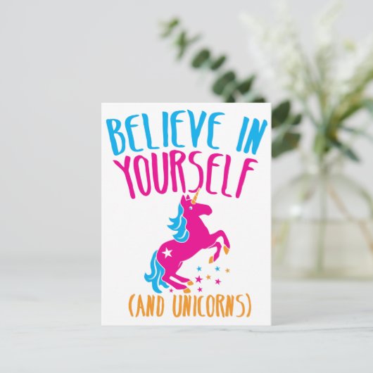 Glauben Sie an sich (und Einhörner) Postkarte (Stehend Vorderseite)