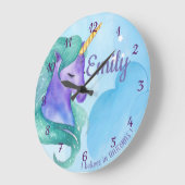 Glauben Sie an Unicorn Niedlich Blue Green Lila Un Große Wanduhr (Winkel)