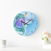 Glauben Sie an Unicorn Niedlich Blue Green Lila Un Große Wanduhr (Zuhause)