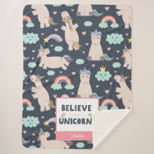 Glauben Sie an Unicorns Blau und Pink Girl Pattern Sherpadecke