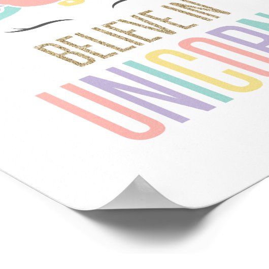 Glauben Sie an Unicorns Rainbow Unicorn Poster (Ecke)