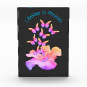 Glauben Sie an Wunder Hibiskus Blume Schmetterling Fotoblock (Vorderseite)