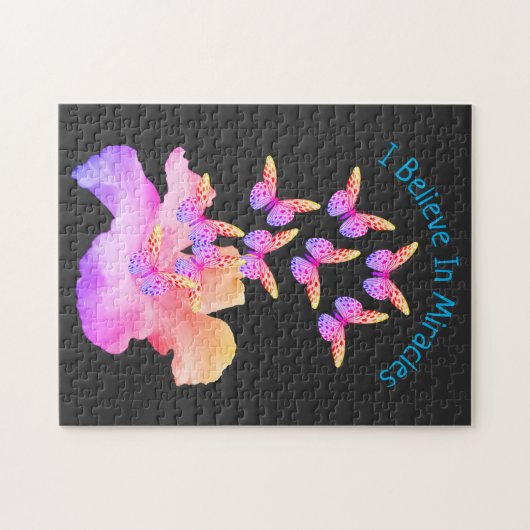 Glauben Sie an Wunder Hibiskus Blume Schmetterling Puzzle (Horizontal)