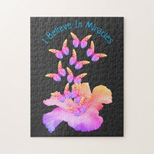 Glauben Sie an Wunder Hibiskus Blume Schmetterling Puzzle