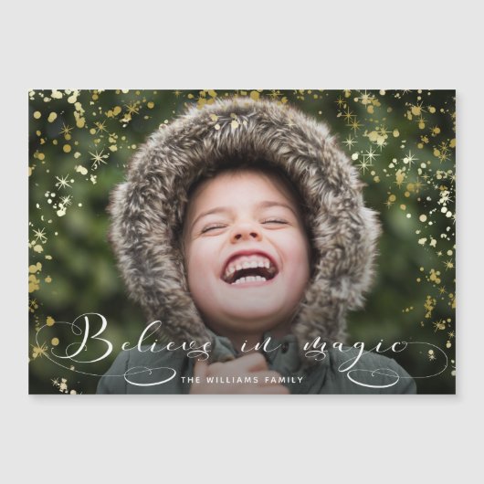 Glauben Sie an Zauberkalligraphie und Gold-Glitzer Magnetkarte (Vorderseite)