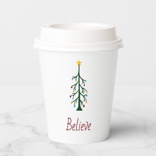 Glauben Sie das moderne Weihnachtsbaum-Party Pappbecher (Rückseite)