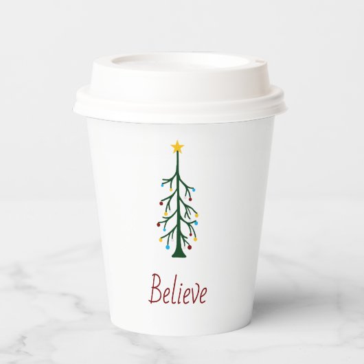 Glauben Sie das moderne Weihnachtsbaum-Party Pappbecher (Vorderseite)