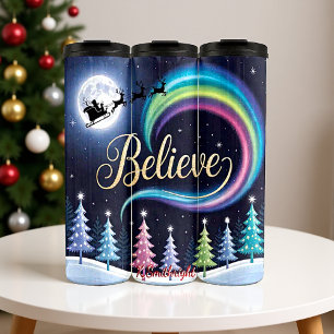 Glauben Sie den Weihnachtsmann in der Nacht Thermosbecher