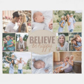 Glauben Sie glücklich 10 Foto Collage Neutral Beig Fleecedecke (Vorderseite (Horizontal))