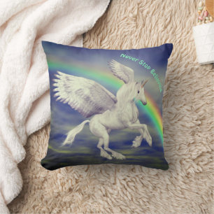 Glauben Sie immer an das Einhorn Regenbogen Inspir Kissen