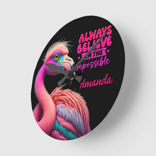Glauben Sie immer an das unmögliche Flamingo bunt Runde Wanduhr (Winkel)