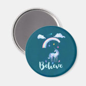 Glauben Sie mit einem Einhorn unter einem Regenbog Magnet (Vorderseite/Rückseite)