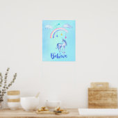 Glauben Sie mit einem Einhorn unter einem Regenbog Poster (Küche)