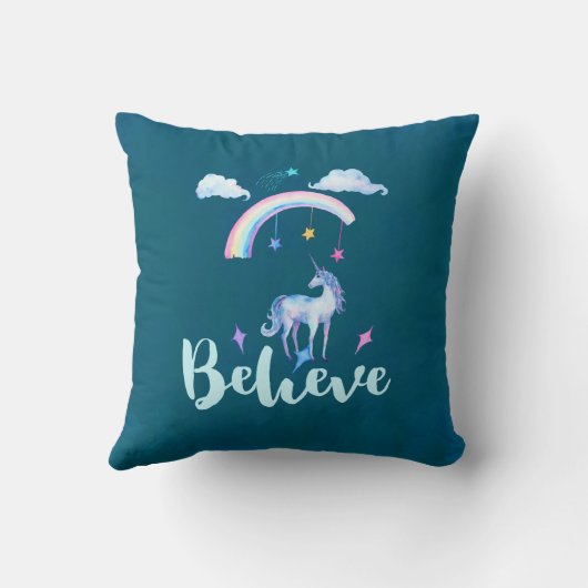 Glauben Sie mit einem Wasserfarbeneinhorn unter ei Kissen (Rückseite)