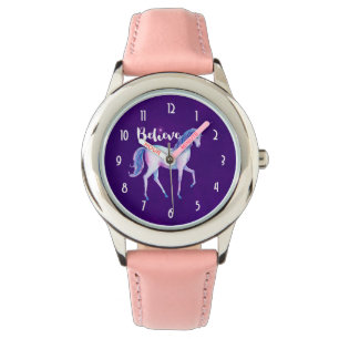 Glauben Sie mit Unicorn an Pastelwasser-Farben Armbanduhr