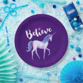 Glauben Sie mit Unicorn an Pastelwasser-Farben Pappteller (Party)