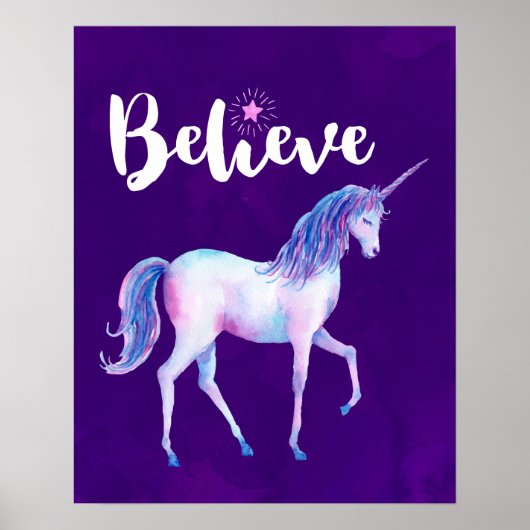 Glauben Sie mit Unicorn an Pastelwasser-Farben Poster (Vorne)