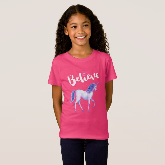 Glauben Sie mit Unicorn an Pastelwasser-Farben T-Shirt (Vorne ganz)