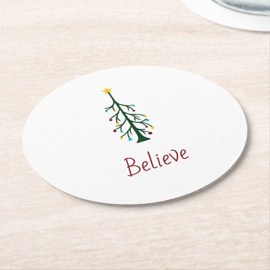 Glauben Sie modernen Weihnachten Evergreen Tree Runder Pappuntersetzer (Angewinkelt)
