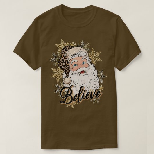 Glauben Sie Santa und Schnee Leopard Hat frohe Wei T-Shirt (Design vorne)