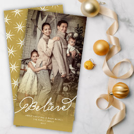 Glauben Sie Stern-Skript-GoldOmbre WeihnachtsFoto Feiertagskarte