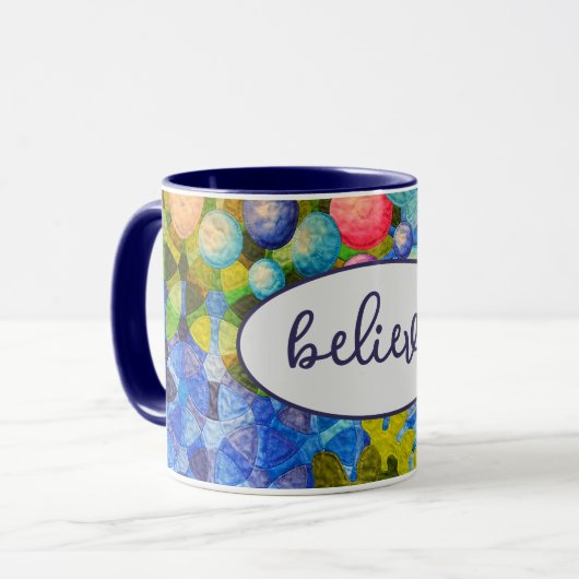 Glauben Sie Text und Quilt Design Tasse (Vorderseite Links)