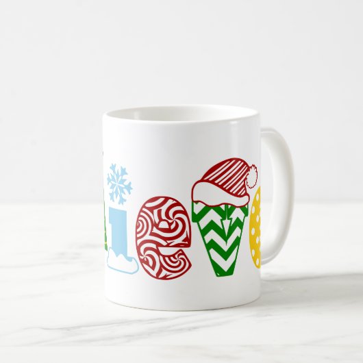 Glauben Sie Weihnachtskaffee-Tassen-Wohngestaltung Kaffeetasse (VorderseiteRechts)