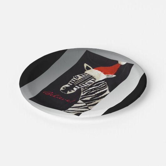 Glauben Sie! WeihnachtsZebra mit roter Pappteller (Schrägansicht)
