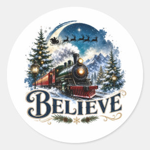 Glauben Sie Weihnachtszug Runder Aufkleber