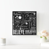 Glauben Sie Word Art Text Design Quadratische Wanduhr (Zuhause)