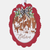 Glauben Typografischer Weihnachtsmann und Rentier Ornament Karte (Links)