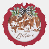 Glauben Typografischer Weihnachtsmann und Rentier Ornament Karte (Vorderseite)