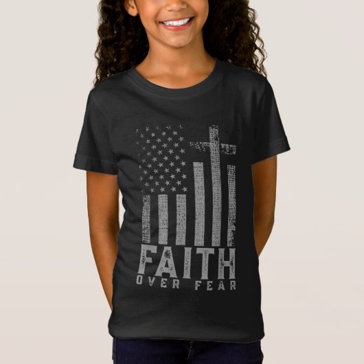 Glauben über Angst Coole Christliche Cross America T-Shirt (Vorderseite)