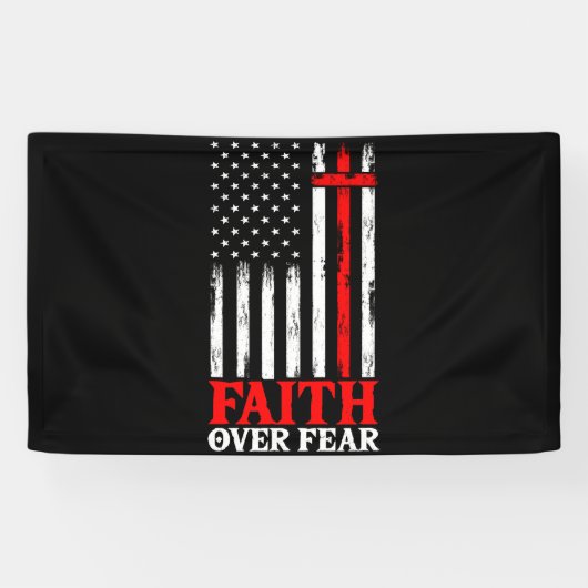 Glauben über Angst Cooles Christliches Flag Cross Banner (Horizontal)