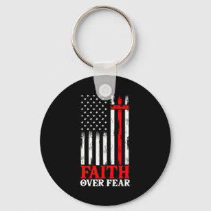 Glauben über Angst Cooles Christliches Flag Cross Schlüsselanhänger