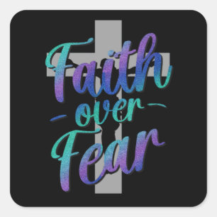 Glauben über Angst Selbstmord Bewusstsein Cross Gr Quadratischer Aufkleber