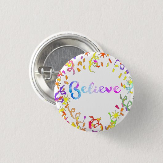 Glauben Wasserfarben Typografie Confetti Art Button (Vorne & Hinten)