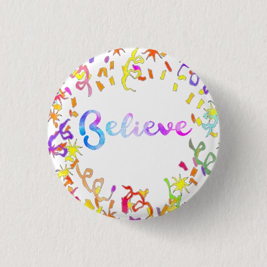 Glauben Wasserfarben Typografie Confetti Art Button (Vorderseite)