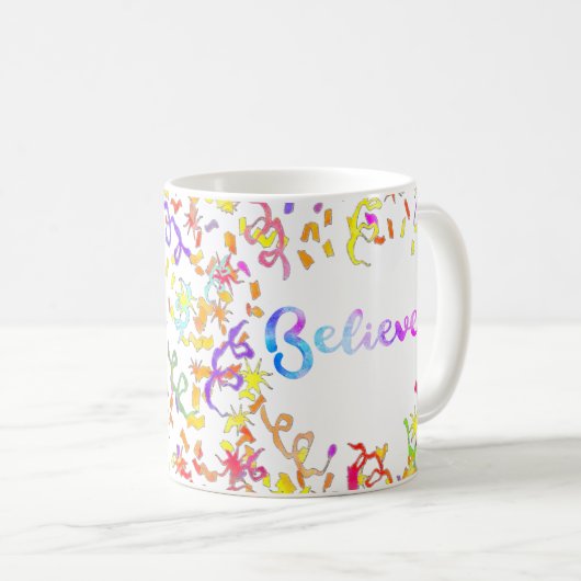 Glauben Wasserfarben Typografie Confetti Art Kaffeetasse (VorderseiteRechts)