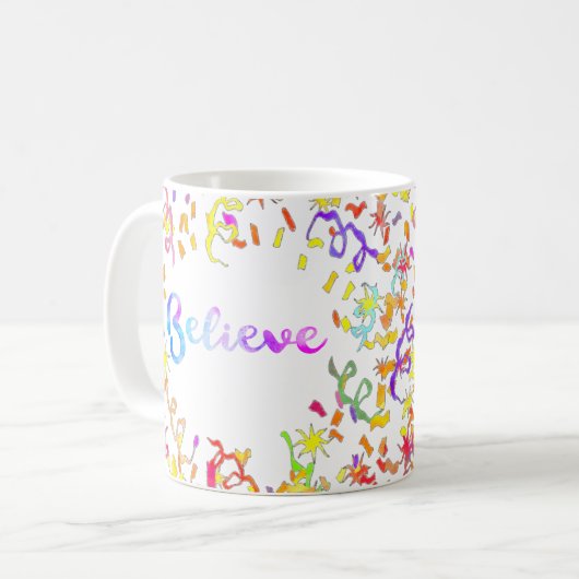 Glauben Wasserfarben Typografie Confetti Art Kaffeetasse (Vorderseite Links)
