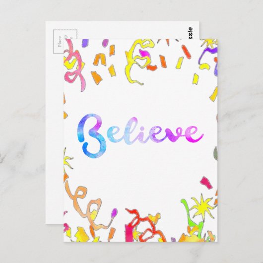 Glauben Wasserfarben Typografie Confetti Art Postkarte (Vorne/Hinten)