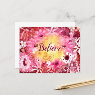 Glauben Whimsical Floral Pink Rot Blume Gelb Postkarte