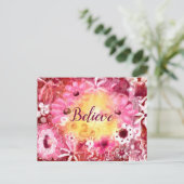 Glauben Whimsical Floral Pink Rot Blume Gelb Postkarte (Stehend Vorderseite)