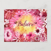 Glauben Whimsical Floral Pink Rot Blume Gelb Postkarte (Vorderseite)