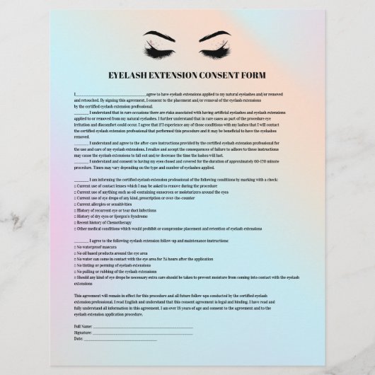 GLAUBENDE EYELASH EXTENSION CONSENT FORMULAR FLYER (Vorne)