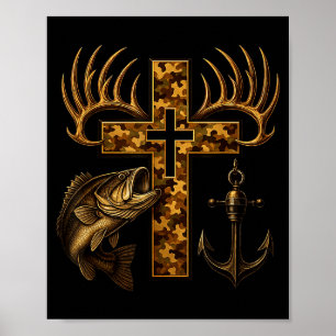 Glaubens-Christen-Tarnkreuz Für Fischer Und Jäger Poster