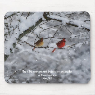Glaubens-Kardinal-Paar im Schnee Bibelvers Mousepad