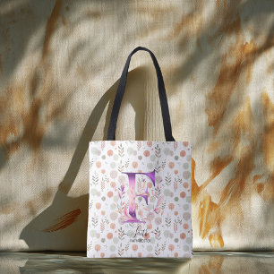 Glaubensblumenmonogramm mit Herbstmuster - F Tasche