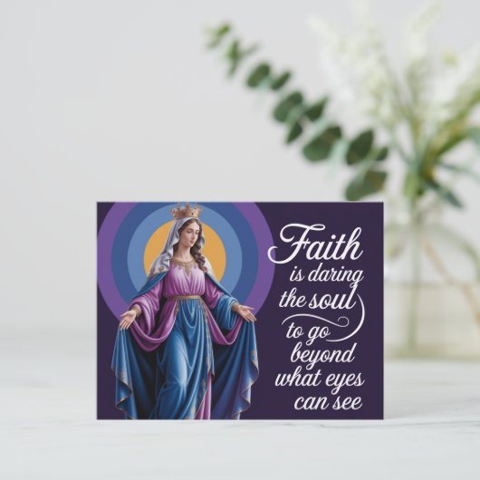 Glaubenssatz mit Mary Lila Background Postkarte (Stehend Vorderseite)