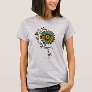 Glaubenssonnenblumen Schmetterlinge Christlich Rel T-Shirt